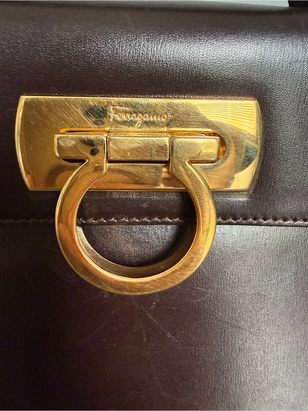 Vintage Salvatore Ferragamo Gancini 0212181 Brown Leather Top Handle Bag - Picture 6 of 10